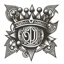6 spike crown with D and J letters  tattoo design idea