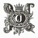 6 spike crown with D and J letters  tattoo design idea