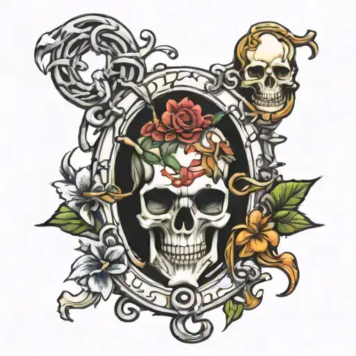 evil rod of asclepius with skulls and lilies intertwined tattoo design idea