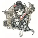 cross eyed anime girl lewd tattoo design idea