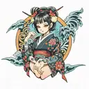 cross eyed anime girl lewd tattoo design idea