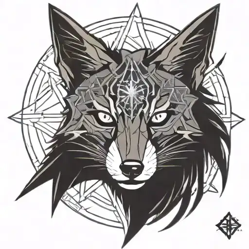 cyberpunk 2077 cyberware geometrical pattern inspired by sandeistan simple lines  tattoo fox head inside pentagram tattoo design idea