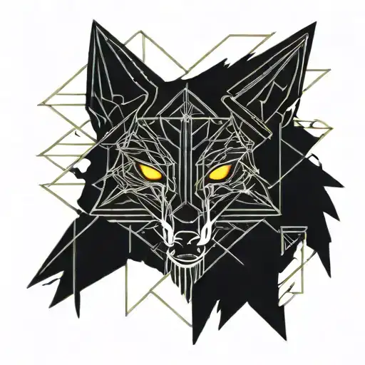 cyberpunk 2077 cyberware geometrical pattern inspired by sandeistan simple lines black tattoo fox head inside pentagram  tattoo design idea