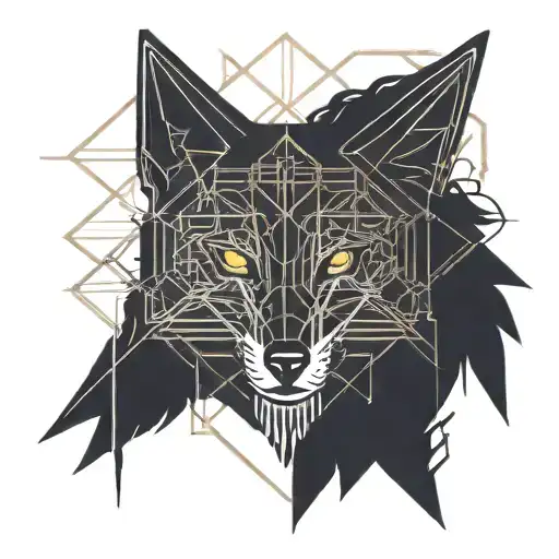 cyberpunk 2077 cyberware geometrical pattern inspired by sandeistan simple lines black tattoo fox head inside pentagram  tattoo design idea