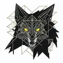 cyberpunk 2077 cyberware geometrical pattern inspired by sandeistan simple lines black tattoo fox head inside pentagram  tattoo design idea
