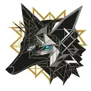 cyberpunk 2077 cyberware geometrical pattern inspired by sandeistan simple lines black tattoo fox head inside pentagram  tattoo design idea