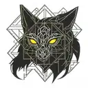 cyberpunk 2077 cyberware geometrical pattern inspired by sandeistan simple lines black tattoo fox head inside pentagram  tattoo design idea