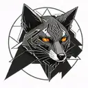 cyberpunk 2077 cyberware geometrical pattern inspired by sandeistan simple lines black tattoo fox head inside pentagram  tattoo design idea