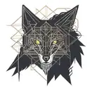 cyberpunk 2077 cyberware geometrical pattern inspired by sandeistan simple lines black tattoo fox head inside pentagram  tattoo design idea