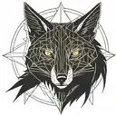 cyberpunk 2077 cyberware geometrical pattern inspired by sandeistan simple lines black tattoo fox head inside pentagram  tattoo design idea