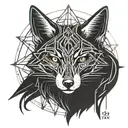 cyberpunk 2077 cyberware geometrical pattern inspired by sandeistan simple lines black tattoo fox head inside pentagram  tattoo design idea