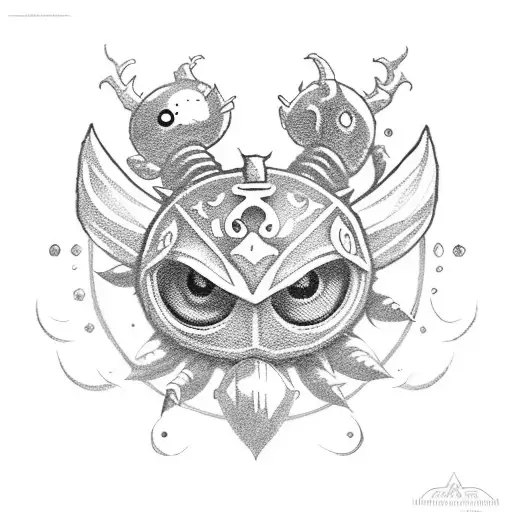 hollow knight's knight , Majora's mask , the legend of Zelda's Link , Master Sword, tattoo style tattoo design idea