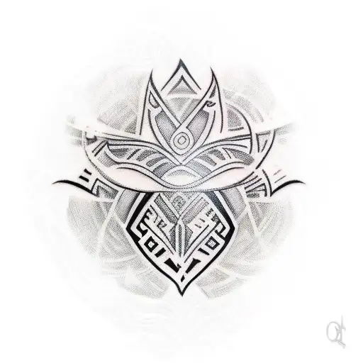 Tribal tattoo that wraps around the arm. Similar in placement and style to what Anthony Kiedis has. Qotsa staff in middl tattoo design idea