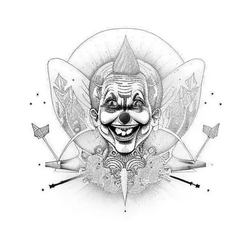 psychedelic inner leg piece to meld with clown girl and devil skull  tattoo design idea