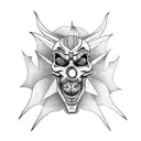 psychedelic inner leg piece to meld with clown girl and devil skull  tattoo design idea