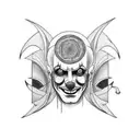 psychedelic inner leg piece to meld with clown girl and devil skull  tattoo design idea