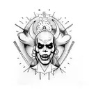 psychedelic inner leg piece to meld with clown girl and devil skull  tattoo design idea