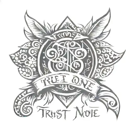 tribal tattoo saying trust none, fear none  tattoo design idea