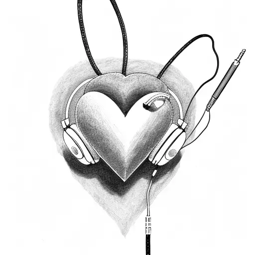 A heart with headphones and a nurse cap tattoo design idea