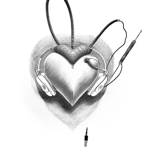 A heart with headphones and a nurse cap tattoo design idea