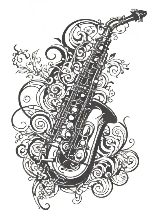 Tenor Saxophone with stave and treble clef intertwined tattoo design idea