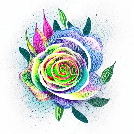 Unreal Flower in colors with leaves tattoo design idea