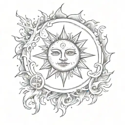 sun, moon, some fantasy and darkness tattoo design idea