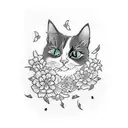 4x4 cat with flower tattoo design idea