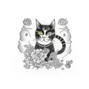 4x4 cat with flower tattoo design idea