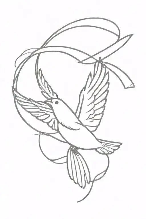 A delicate and minimalist design of a bird flying away with a ribbon in its beak, carrying your mom's signature, symbolizing rebirth and freedom. Perfect for your side wrist tattoo. tattoo design idea