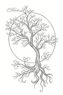 A small and minimalist design of a tree of life, with your mom's signature subtly incorporated into the branches. A symbol of strength and connection, perfect for your side wrist tattoo. tattoo design idea