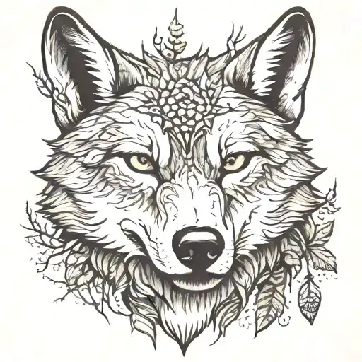 wolf head and a forest tattoo design idea