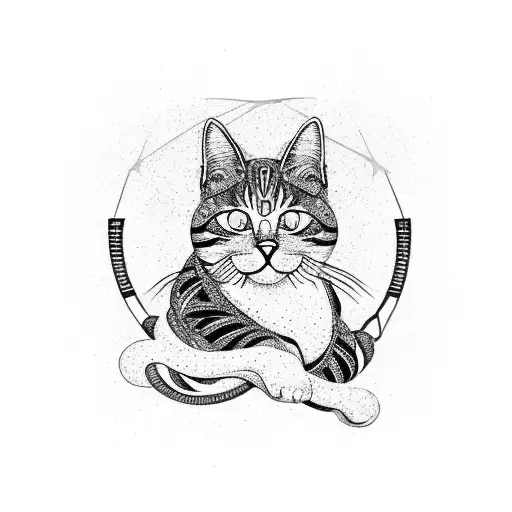 Intricate jewelry intertwined with cat silhouettes tattoo design idea