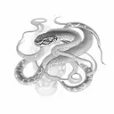 A snake coiled around a moonlit butterfly tattoo design idea
