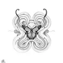 A snake coiled around a moonlit butterfly tattoo design idea