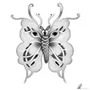 A dotwork tattoo featuring a snake and butterfly in a mesmerizing pattern tattoo design idea