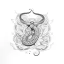 A dotwork tattoo featuring a snake and butterfly in a mesmerizing pattern tattoo design idea