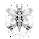 A dotwork tattoo featuring a snake and butterfly in a mesmerizing pattern tattoo design idea