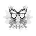 An intricate design combining butterflies and snakes in a black-grey style tattoo design idea