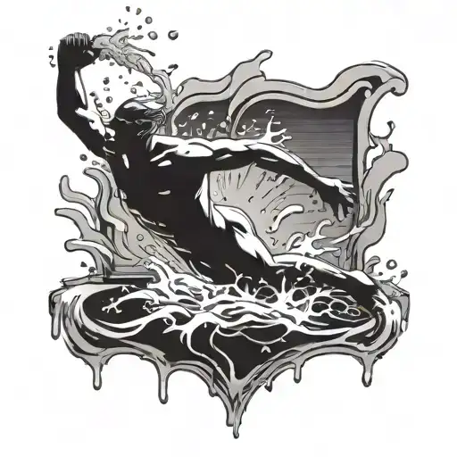 Swimmer diving into a pool with water splashing all around tattoo design idea