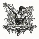 Swimmer diving into a pool with water splashing all around tattoo design idea