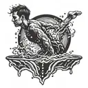 Swimmer diving into a pool with water splashing all around tattoo design idea