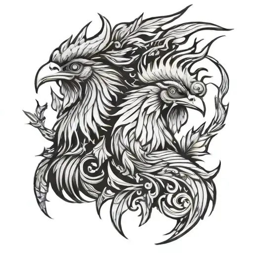 A rooster and a thunderbolt intertwined to represent Zeus and Greek mythology tattoo design idea