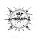 sun meets moon, evil eye centre. minimalist  tattoo design idea