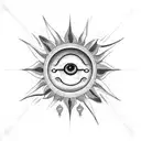 sun meets moon, evil eye centre. minimalist  tattoo design idea