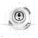 sun meets moon, evil eye centre. minimalist  tattoo design idea