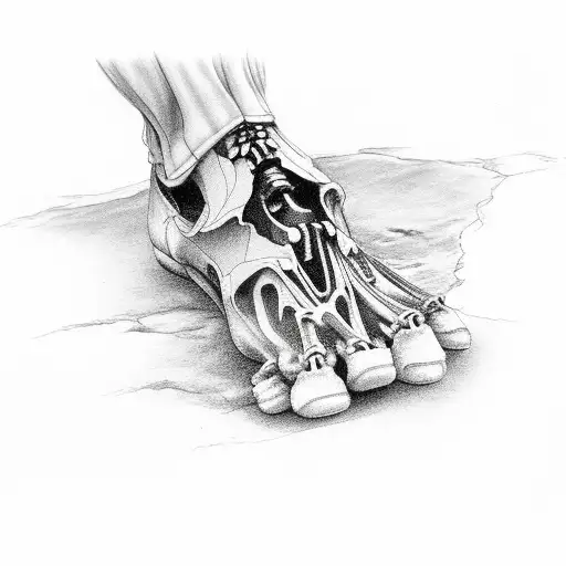 foot skeleton over blackout tattoo design idea
