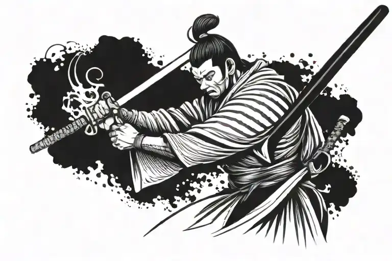 A  japanese samurai warrior with a katana sword   tattoo design idea