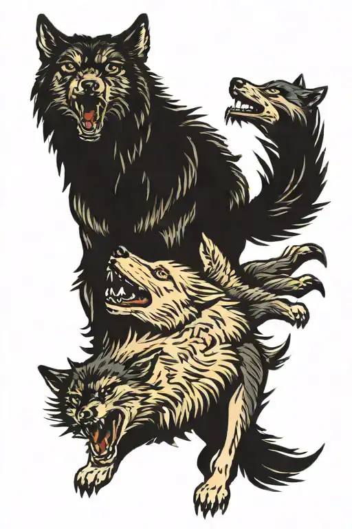 wolves attack cornered lambs side by side tattoo design idea