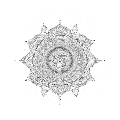 A mandala design featuring music notes and geometric shapes tattoo design idea